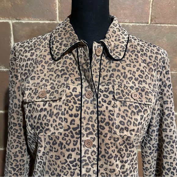 Revue Animal Print 100% Suede Leather Jacket Women's PL Petite Large - Picture 3 of 8